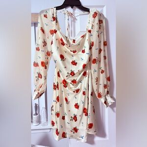 WeWoreWhat Cream Dress with Red Floral Print